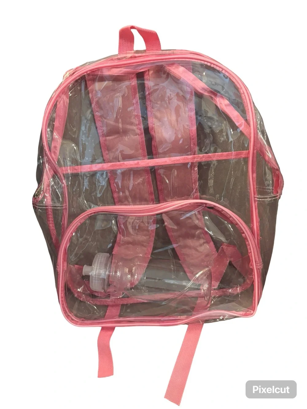 Clear Pink Travel School Camping Backpack Pouch Bag with Water Bottle